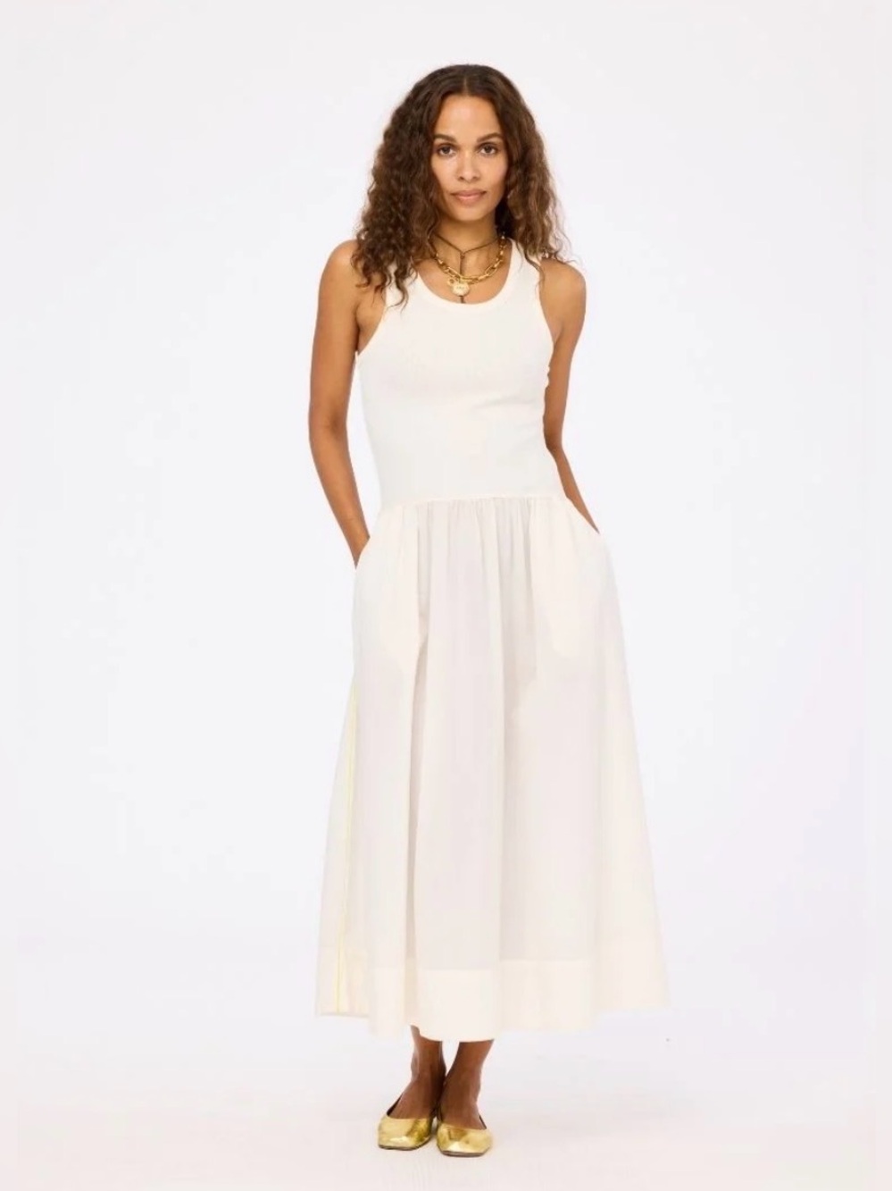 Rosenthal Cream Sleeveless Tank Midi Dress